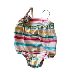 Old Navy Girl's Infant Striped with Floral Accent One Piece Swimsuit Sz …